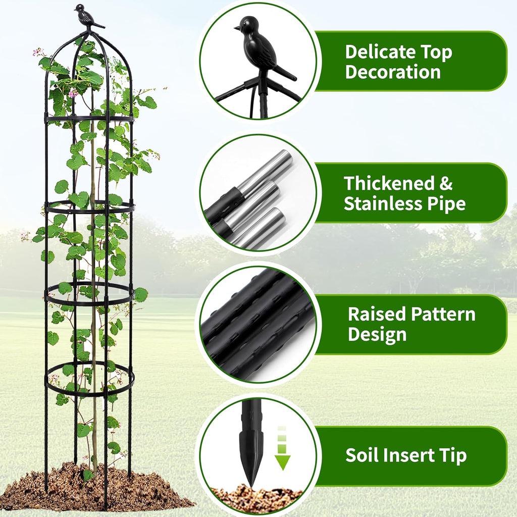 6FT Garden Obelisk Trellis for Climbing Plants,Adjustable 4-Tier Metal Plant Support,Rustproof Outdoor Plant Tower with