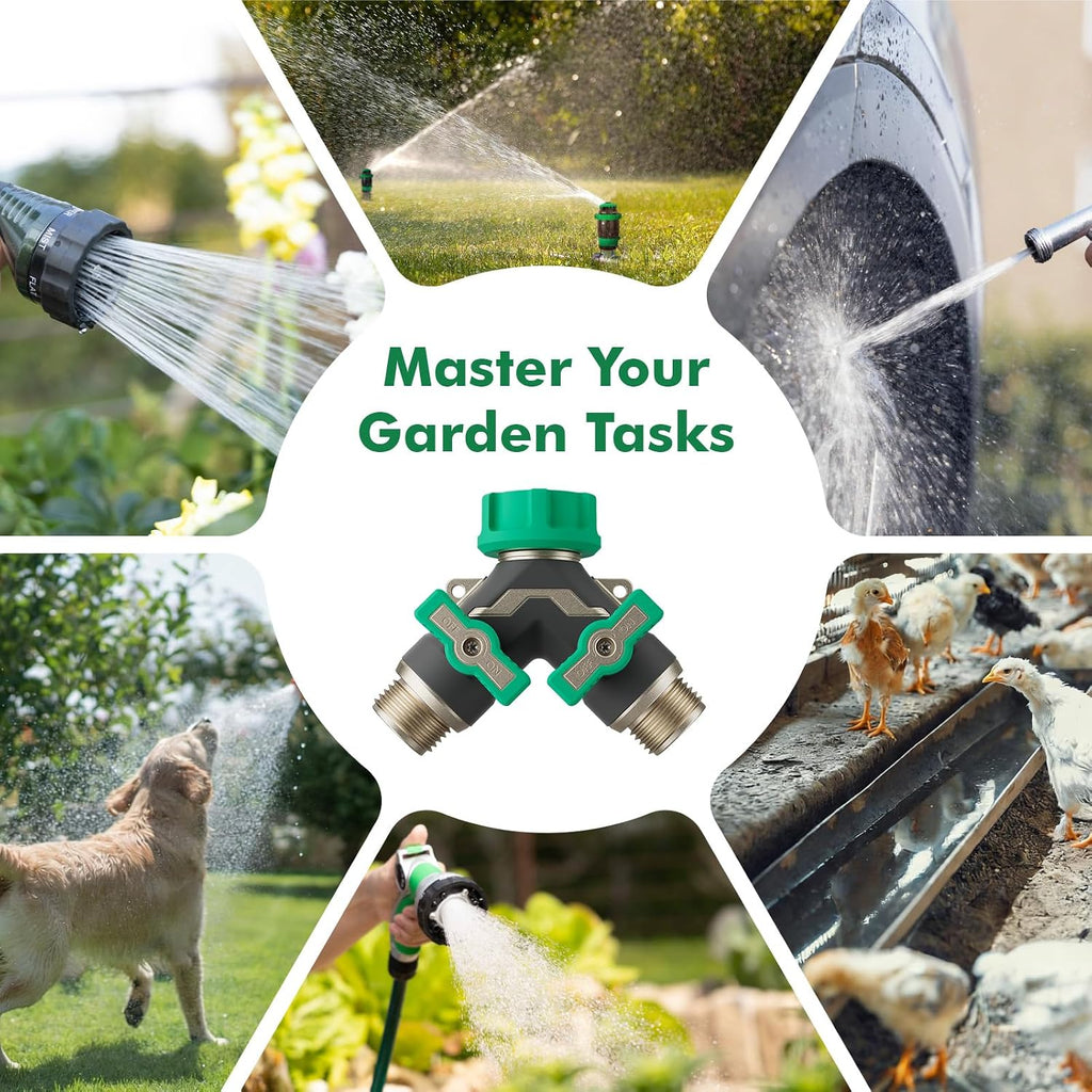 RESTMO Heavy Duty 2 Way Y Garden Hose Splitter Full Metal Body, 2Pack | Full Flow Hose Splitter with Oversized Ball