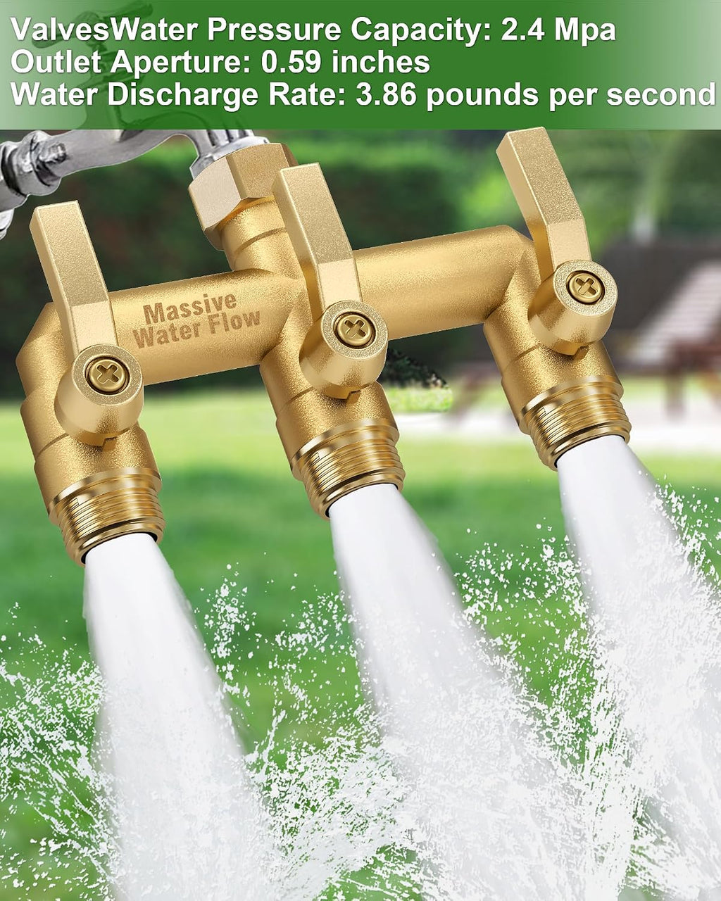 3 Way Hose Splitter Heavy Duty, Solid Brass Full Flow Outdoor Faucet and Garden Hose Splitters, Water Spigot Splitter T