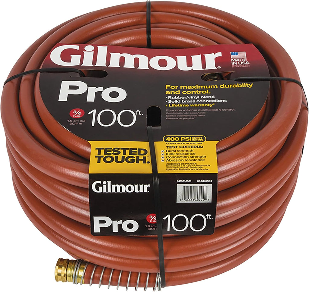Gilmour Pro Commercial 3/4" x 100' Heavy Duty Water Hose, Durable and Kink Resistant 100 ft Garden Hose | 400 PSI burst