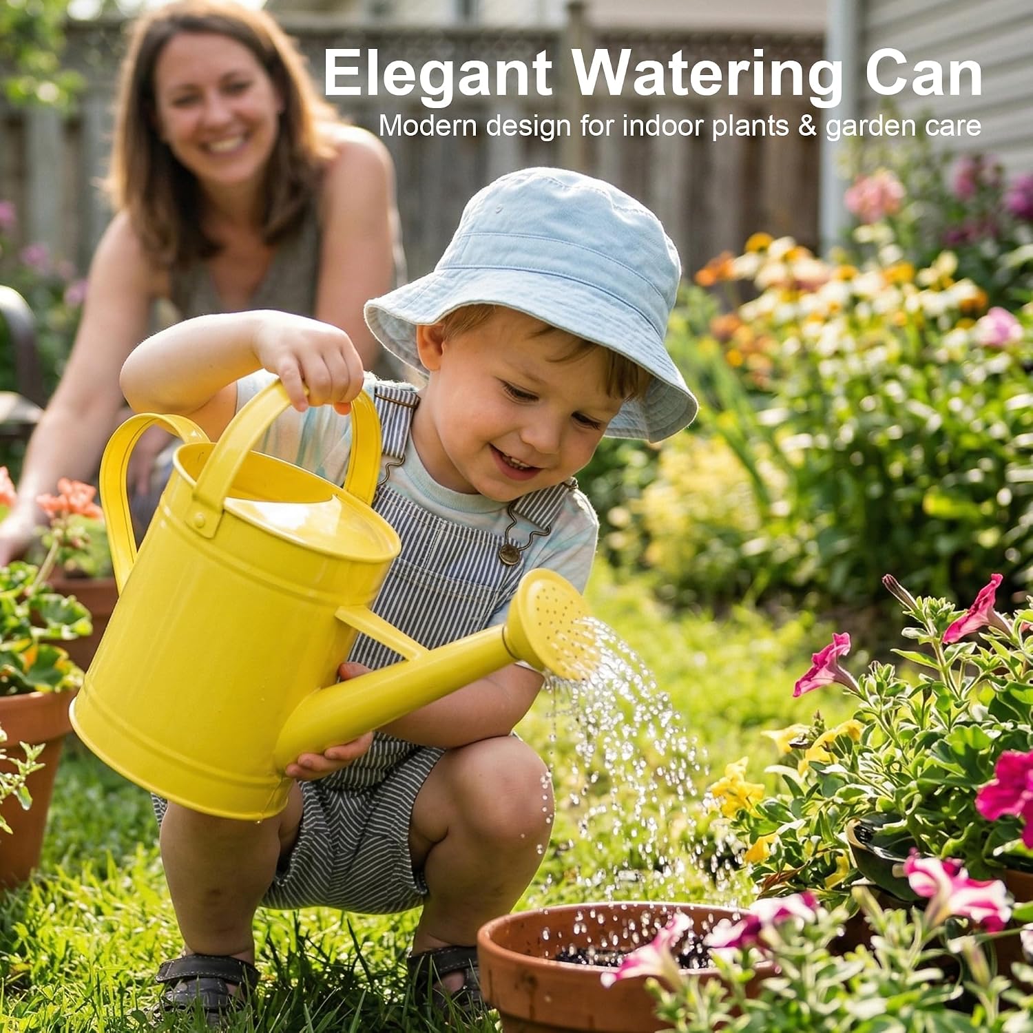 DUSVALLY Metal Watering Can, 55 oz Indoor Plant Watering Can, Yellow | 55 oz Watering Can • Long Spout • Removable
