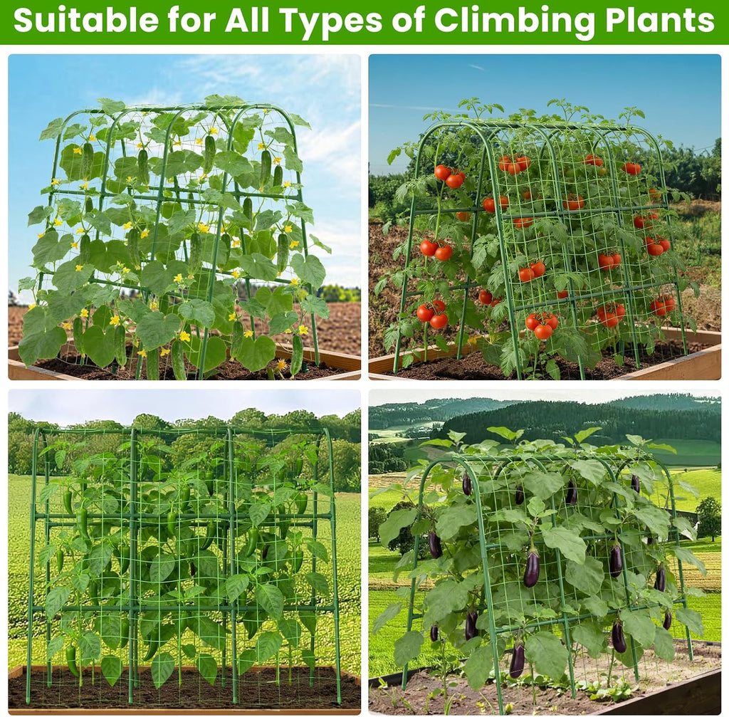 Cucumber Trellis for Raised Bed, U-Shape Garden Trellis for Climbing Plants Outdoor, Metal Arch Vegetables Trellis