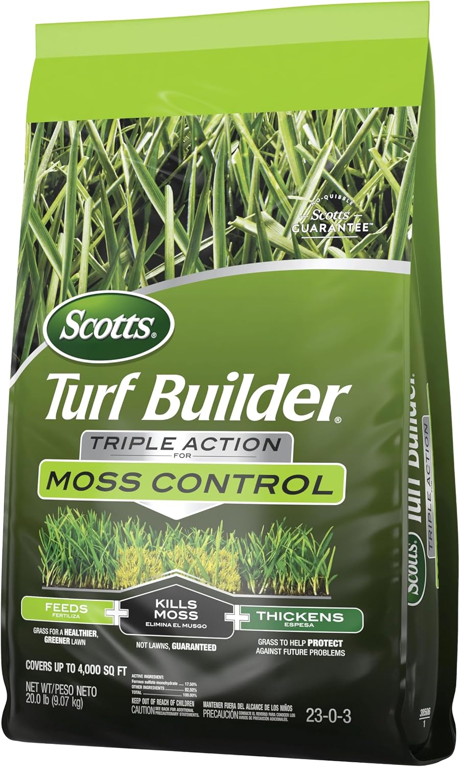 Scotts Turf Builder Triple Action for Moss Control, 20 lbs. | Moss Killer and Lawn Fertilizer, Covers Up to 4,000 sq.