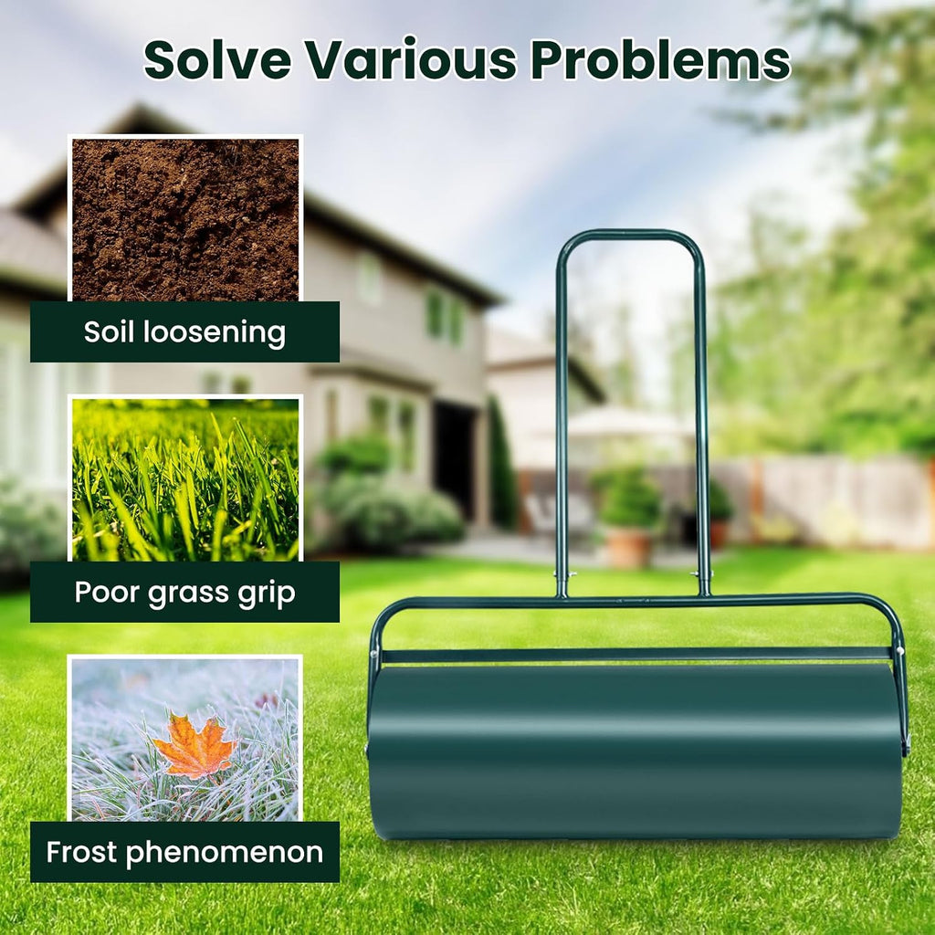 Lawn Roller, ARNOT 12x36-Inch, 63L/ 17 Gallons Heavy-Duty Push/Tow Behind Water/Sand Filled Garden Drum Roller for