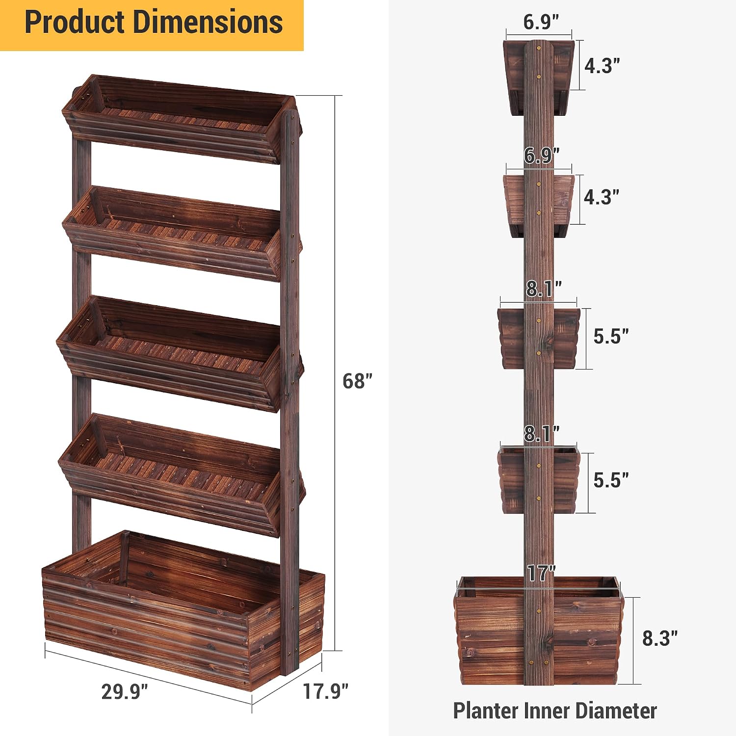 Vertical Wooden Raised Garden Bed Planters Wood Planter Kit Plant Stand Flower Rack Planter Box Gardening Plants Herbs