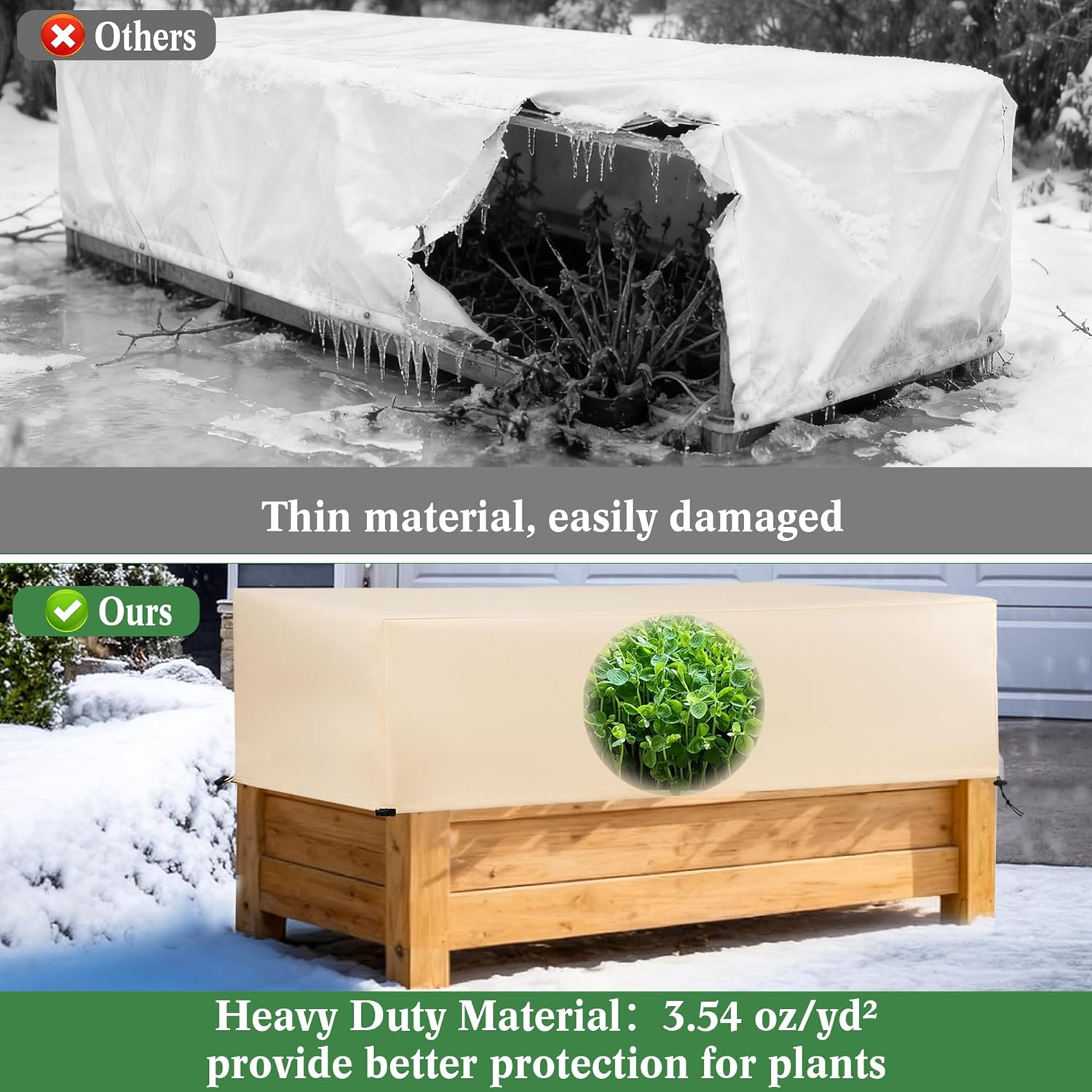 Plant Covers Freeze Protection 2 Pack with Elastic Drawstring, 3.54 oz/yd² Winter Cold Weather Frost Blanket Planter