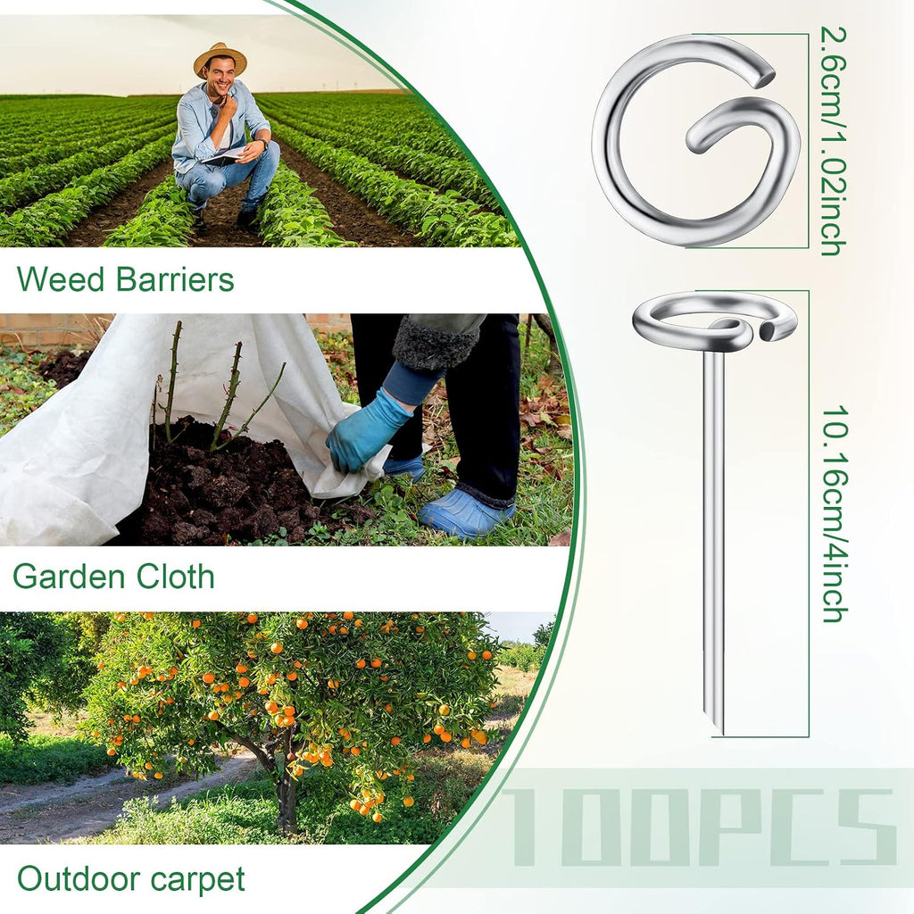 Therwen 100 Pcs Circle Top Landscape Pins Bulk Garden Landscape Staples Galvanized Heavy Duty Stakes Landscape Pins for