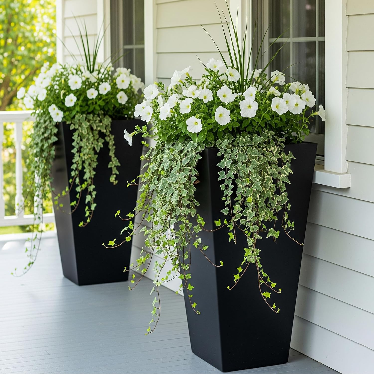 Worth Garden Large 28 in.Tall Planters Set of 2 for Indoor and Outdoor, Heavy Duty Plastic Black Modern Taper Flower