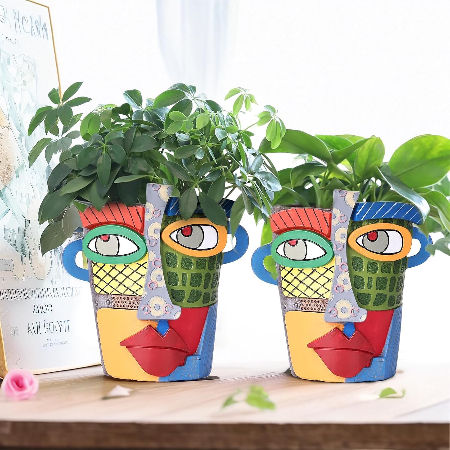 Unique Face Planters Pots Head,Abstract Rainbow Planter,Head Planter for Indoor,Resin Planters for Outdoor