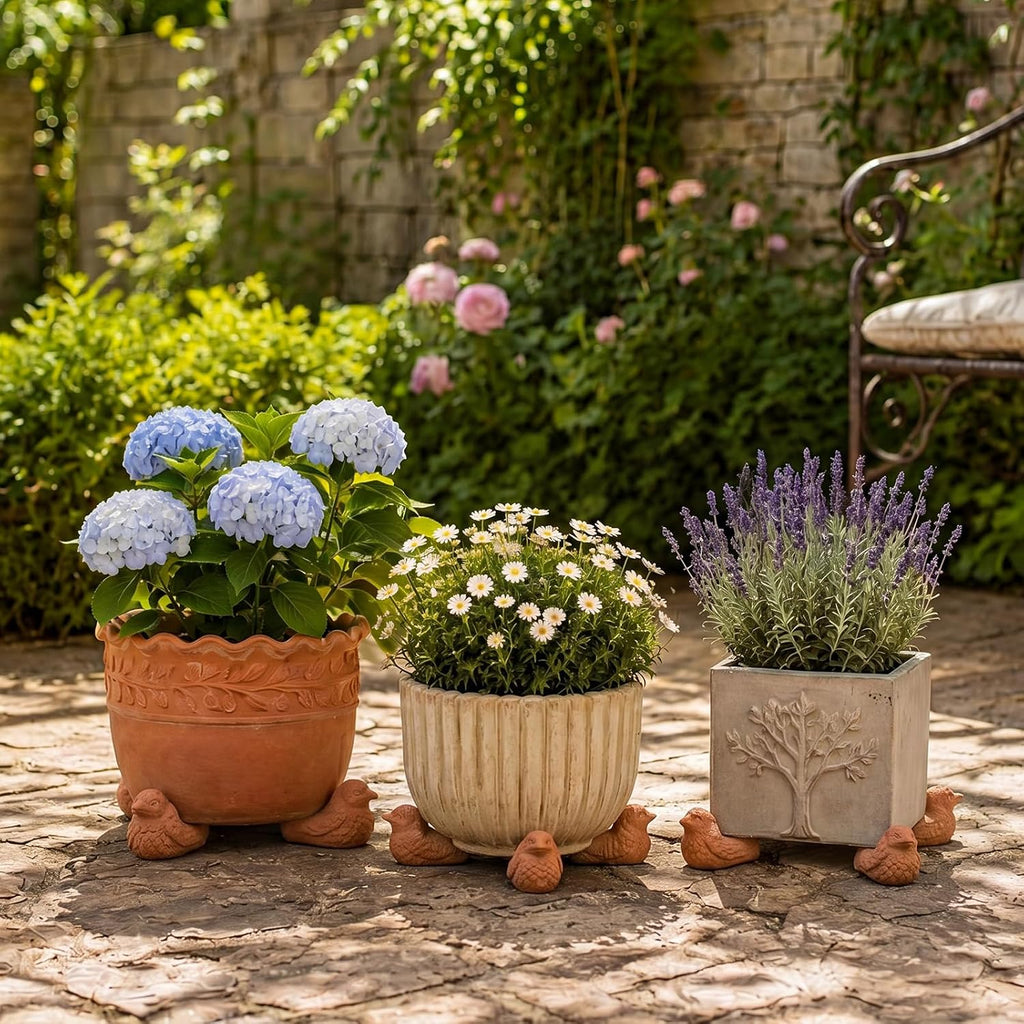 LemonRoad 12 Set Bird Pot Feet for Outdoor Planters, Terra Cotta Cement | 2" H, Animal Plant Pot Risers for 14"-20"