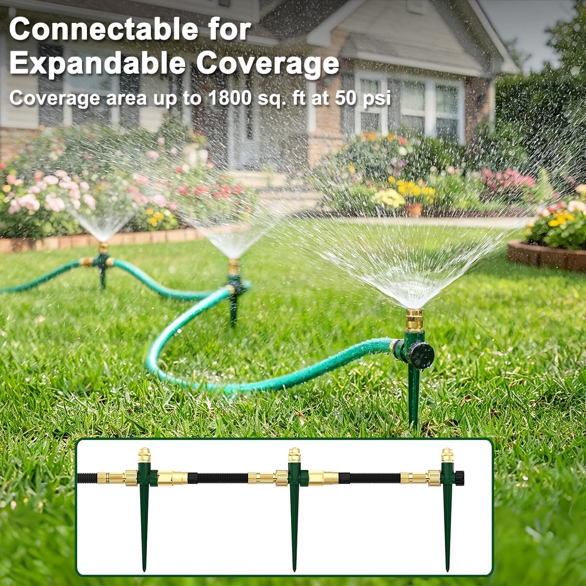 FANHAO 3-Pack Heavy-Duty Metal Lawn Sprinkler for Yard, 360° Adjustable Garden Water Sprinkler with Spike Base, Large