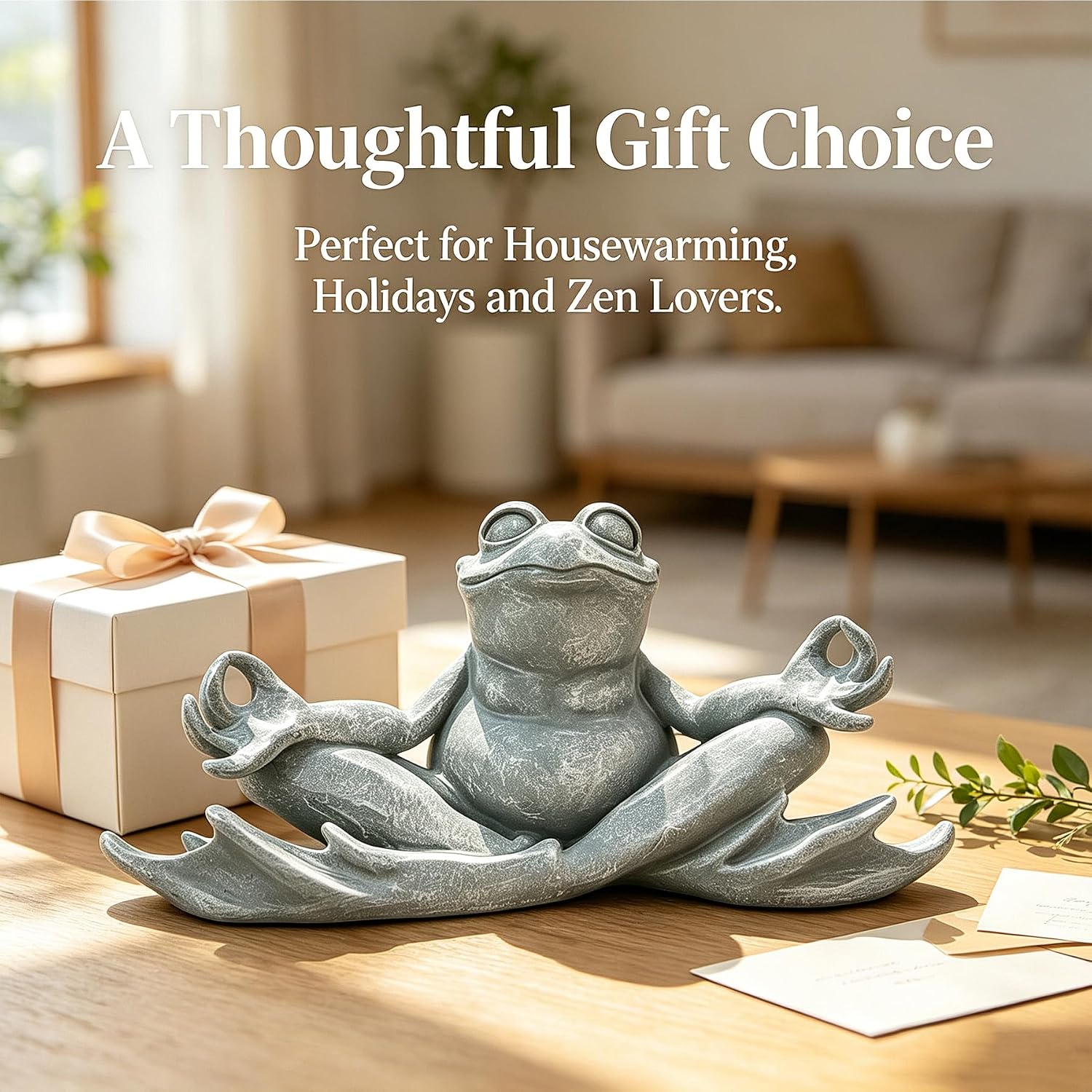 Teaeeno Meditating Yoga Frog Garden Statue, Zen Meditation Frog Figurine with Stone Finish, 13" Resin Outdoor Sculpture