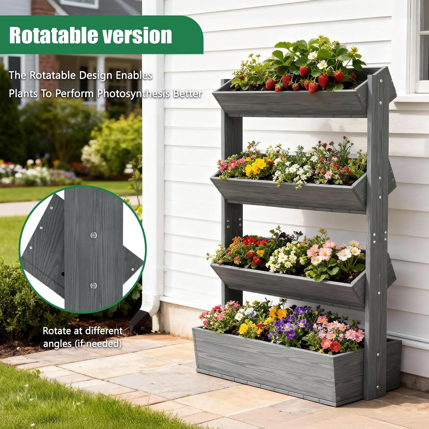 SUNYRISY 4 Tiers Vertical Raised Garden Bed Outdoor Planter Tower | Wooden Freestanding Planter Box for Planting Herbs
