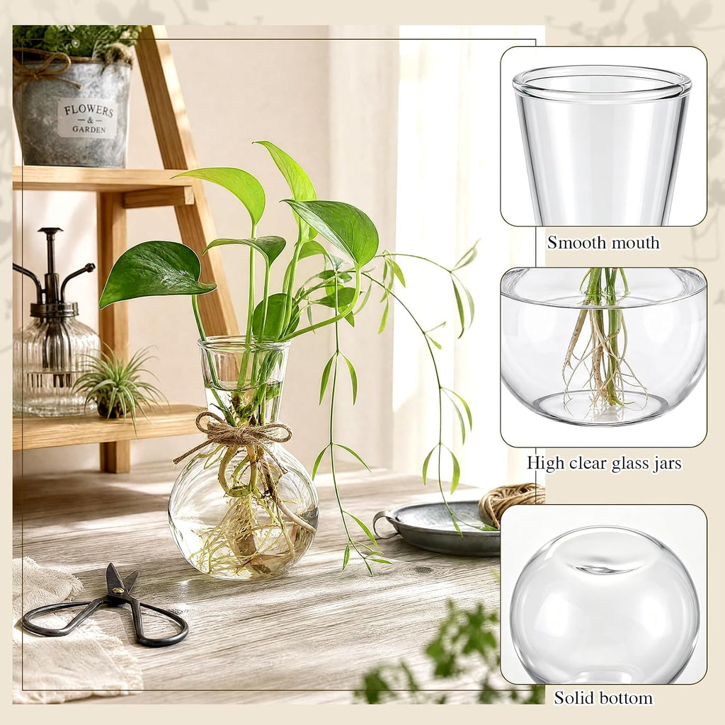 10 Pack Glass Plant Propagation Stations, Plant Terrarium Bulb Glass Propagation Vases with Hemp Rope, Clear
