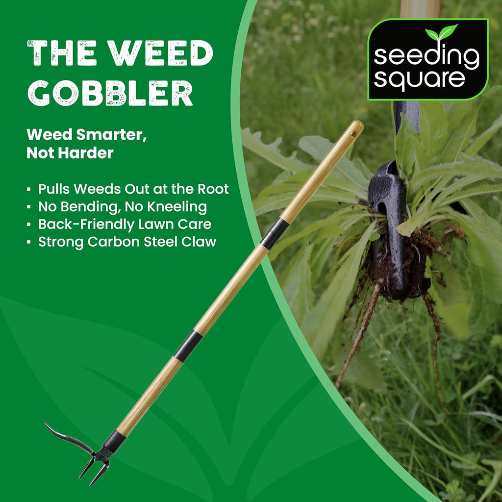 Stand-Up Weed Puller Tool with Long Handle for Dandelions and Garden Weeds. | Carbon Steel Head | Bamboo Shaft