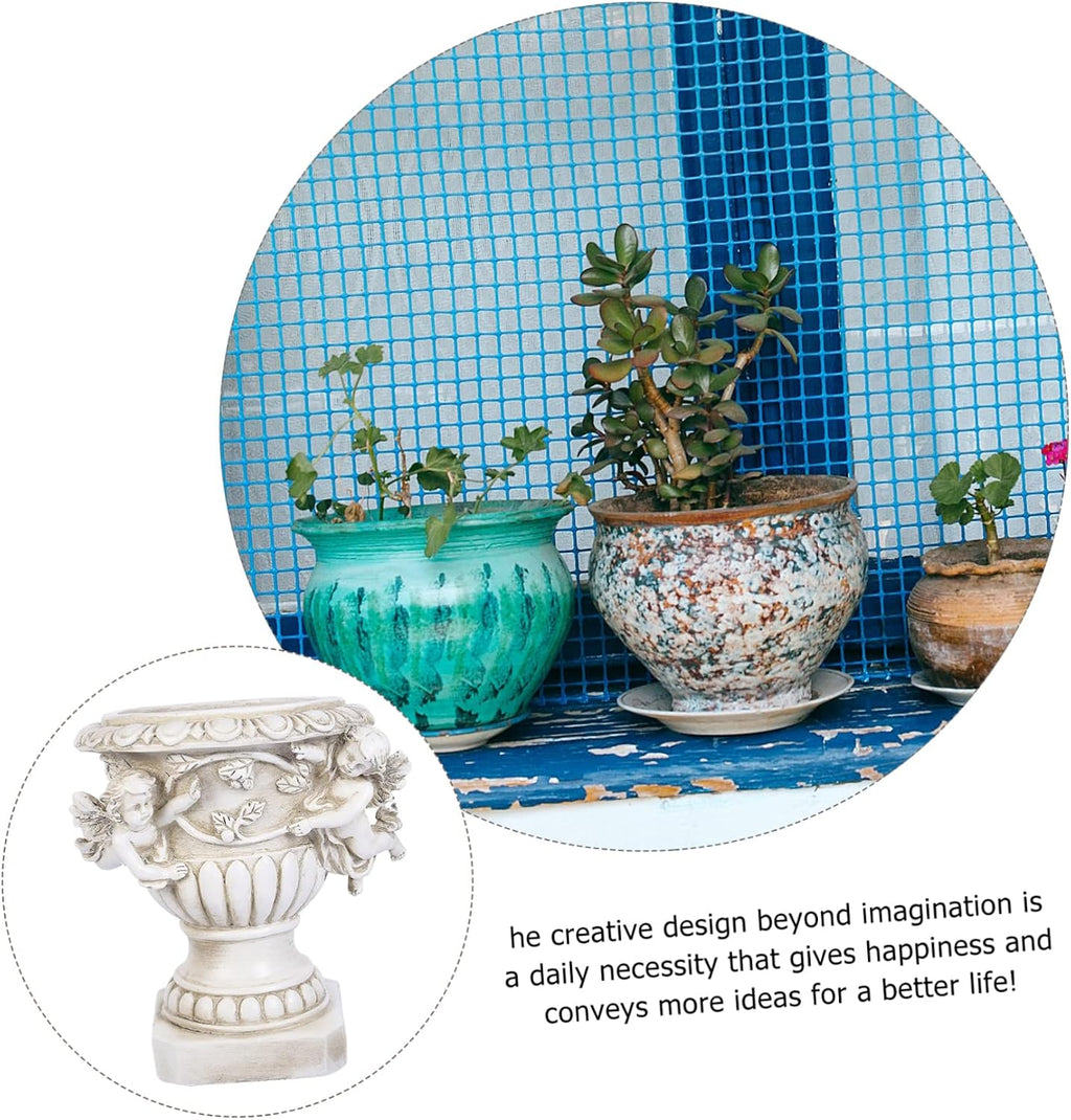 Outdoor Flowerpot European Style Beige Resin Crafts for Plants Decorative Outdoor Statue Pot Ideal for Yard and Garden