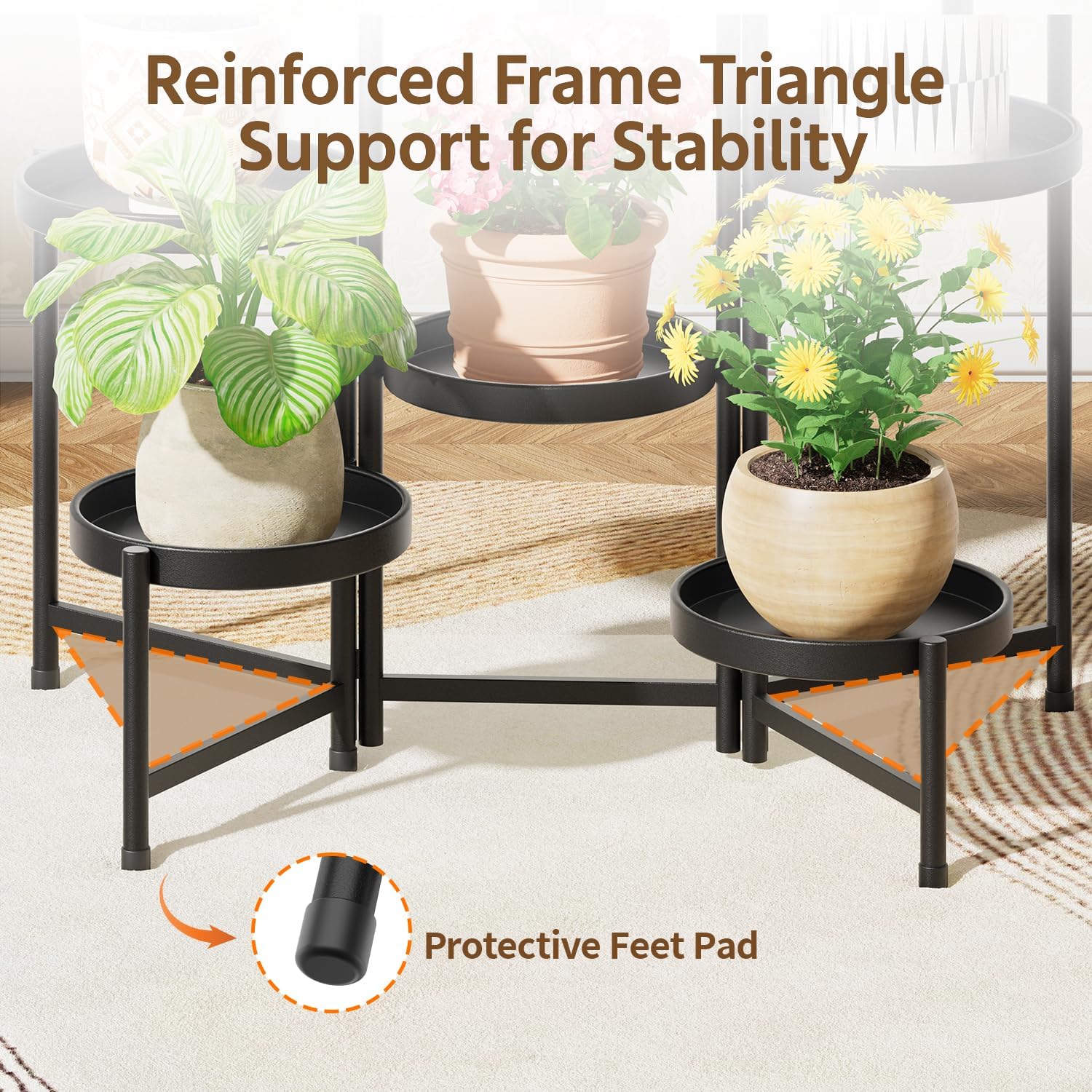 LASZOLA Plant Stand Indoor with 10 Inch Large Metal Tray, 7 Tier Black | Corner Tall Folding Flower Display Rack