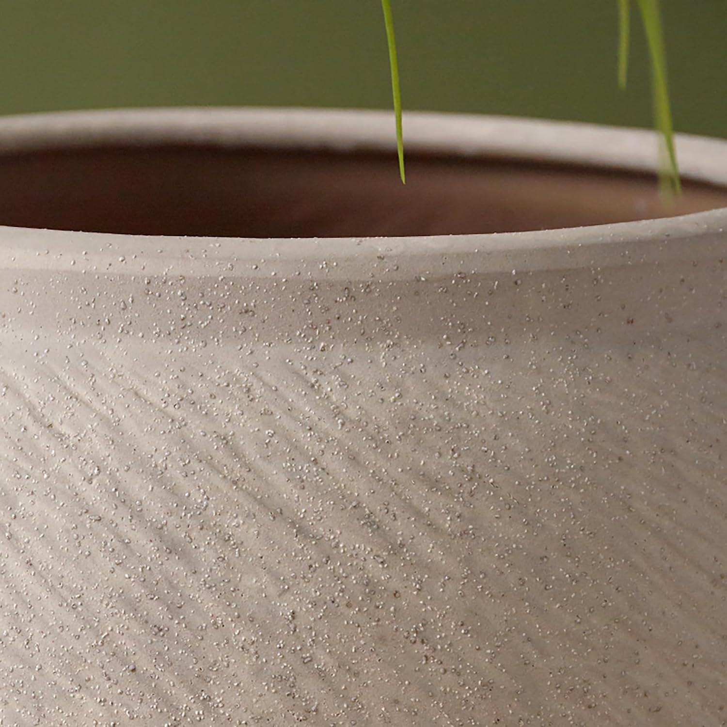 VISIBLE Large Round Ceramic Planter Pot, Beige, Radish Stripes Shape, 10.6 Inch Opening, 20.5 Inch Tall, Indoor Outdoor