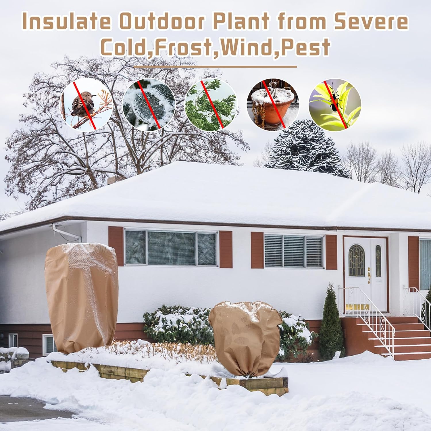 6 Pcs Plant Covers Freeze Protection Reusable Plant Protector with Zipper Frost Cloth Warm Blankets, Winter Bush Covers