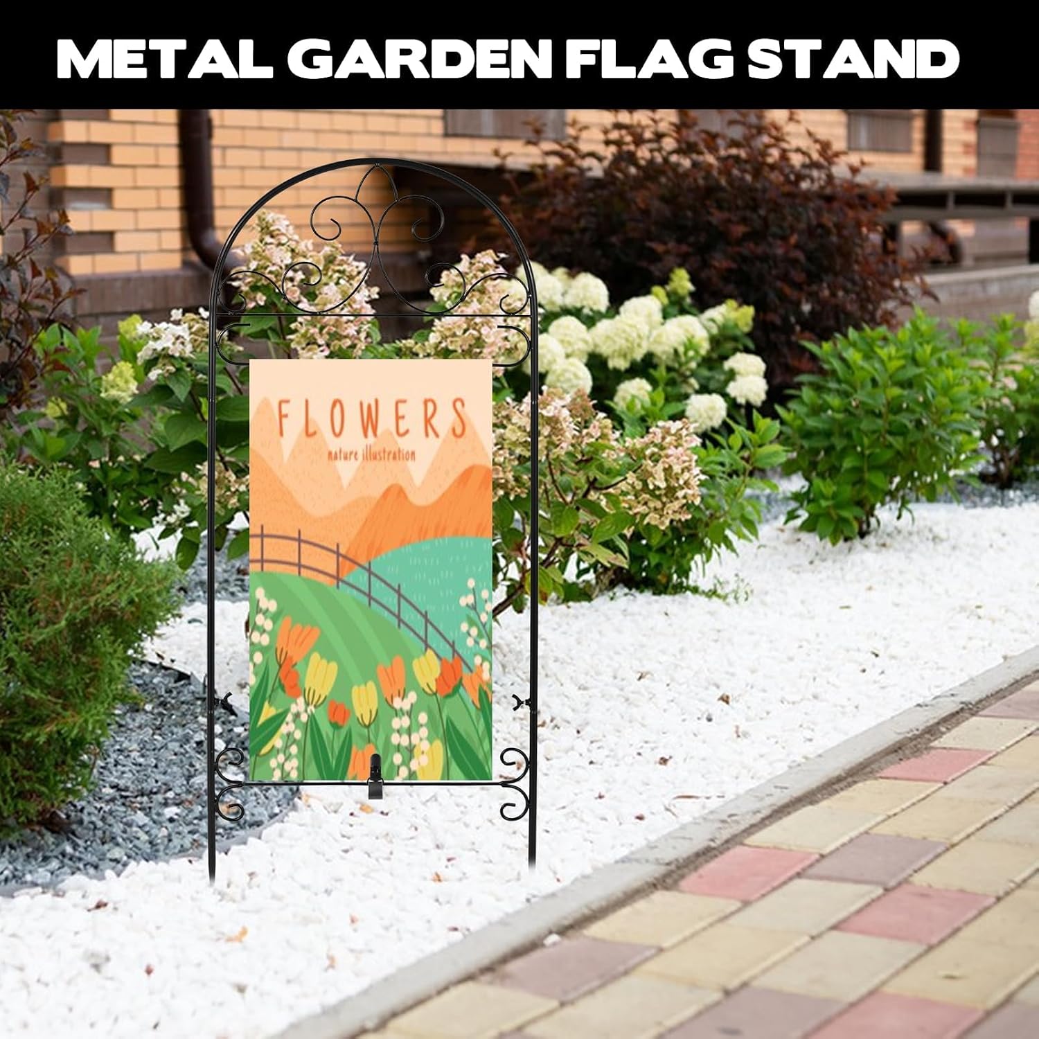 Metal Garden Flag Holder Stand, Fits Max 14 x 25 Inch, Black, Rectangular, Rustic, 16" x 39.4"