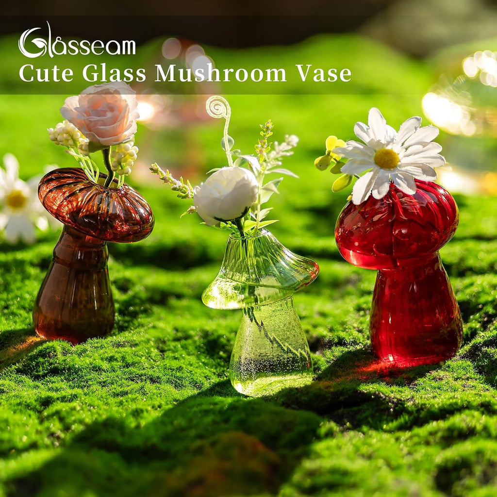 Glasseam Mushroom Plant Propagation Station, Set of 5 Glass Terrarium Jars | Colorful Handmade Small Hydroponic