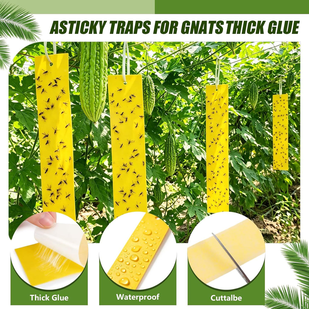 100 Pack Yellow Sticky Fly Traps for Gnats Indoor Outdoor with Twist Ties Double Sided Hanging Fly Paper Strips for