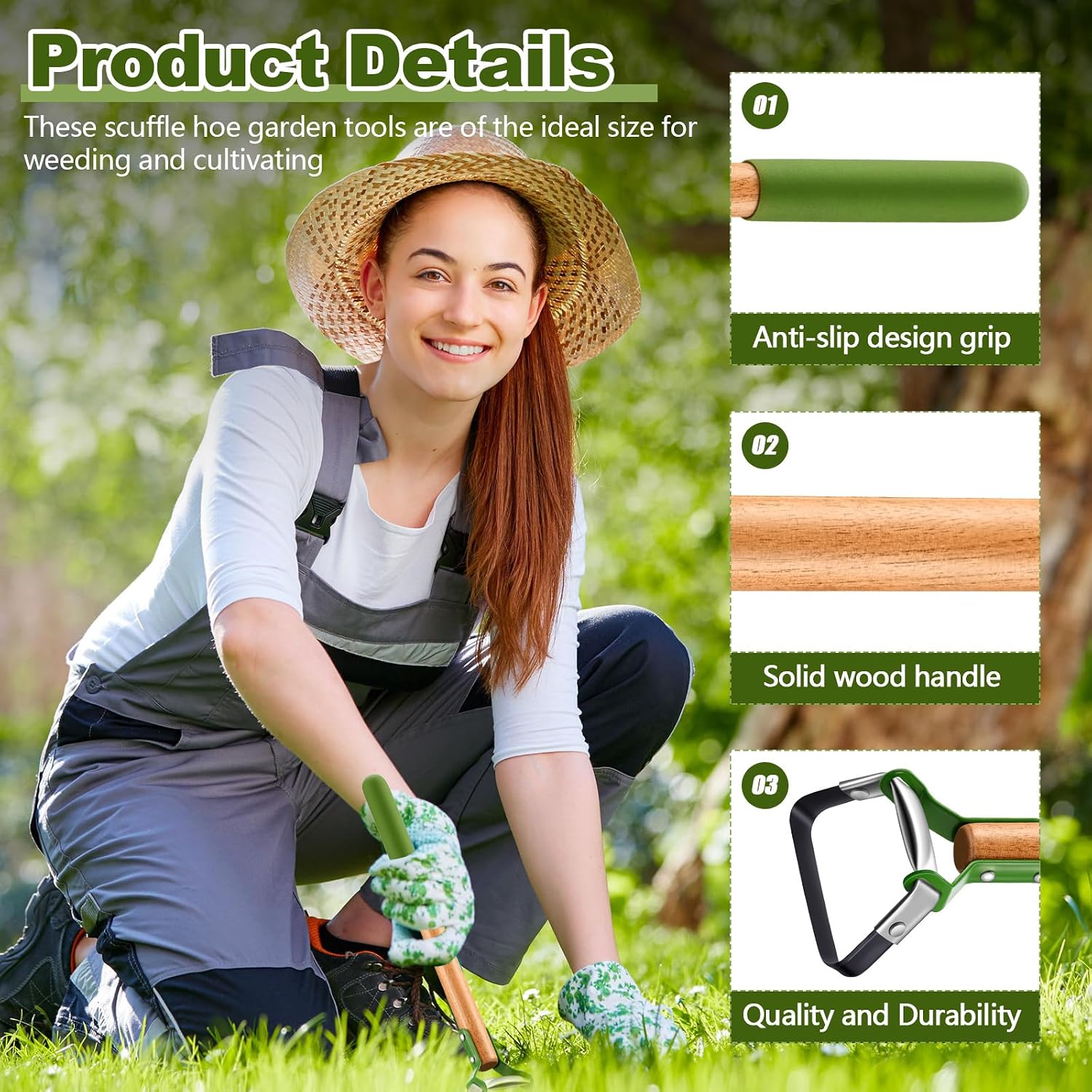 1 Pcs Mini Garden Hoes for Weeding Long Stirrup Hoe Tools Scuffle Garden Tool for Lawn Yard Weeding Gardening (Wood