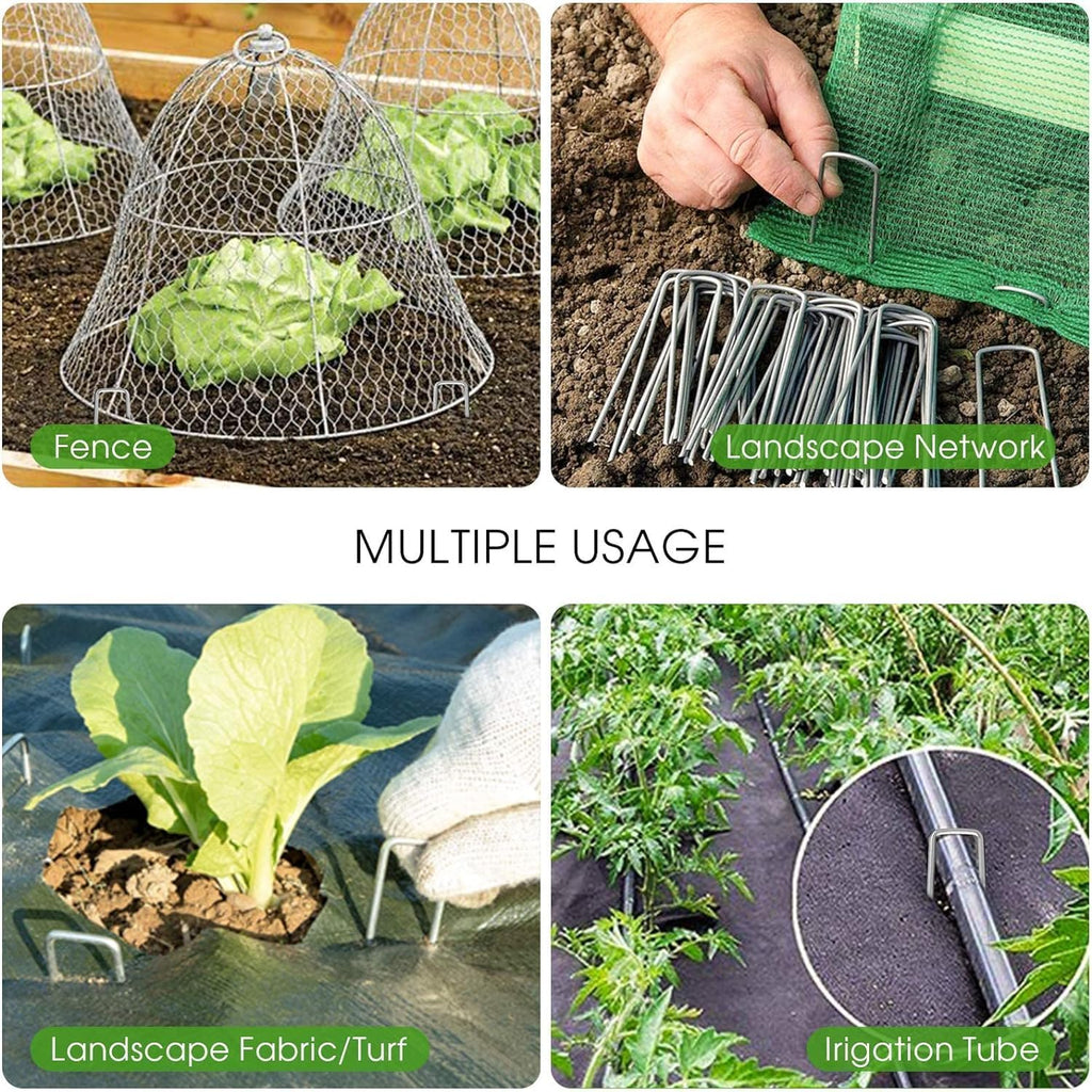 12 Inch Galvanized Garden Landscape Staples Stakes, 25 50 100 PCS Anti-Rust Garden Staples Tent Ground Stakes U-Shaped