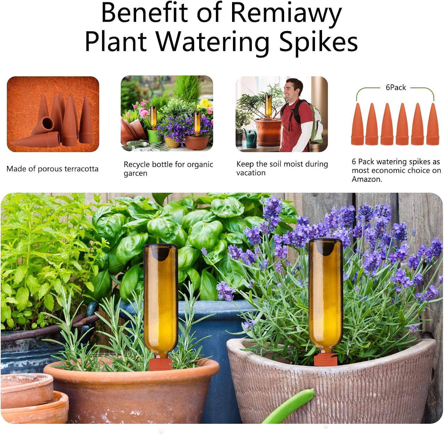Joyeee Plant Watering Stakes, 8pcs Terracotta Self Watering Spikes Plant Watering Devices for Wine Bottles Vacation