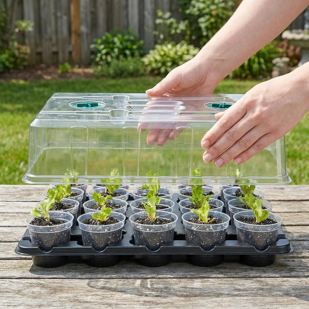 2 Pack 20 Cell Seed Starter Trays with Humidity Domes and 40 Pots | Includes 2 humidity domes and 40 clear 3 inch pots