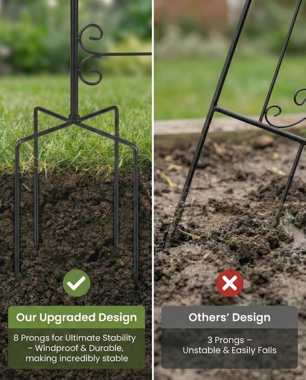 AceList Garden Flag Holder Stand, Wrought Iron 8-Prong, for 12x18 | Windproof butterfly yard pole with velcro clips
