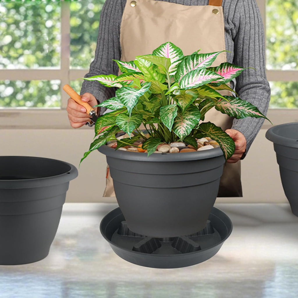 4 Pack Plant Saucer 12 inch, 8 10 14 17 inch, Plant Stand Plastic Plant Saucers for Indoors Outdoor, Heavy Duty Flower