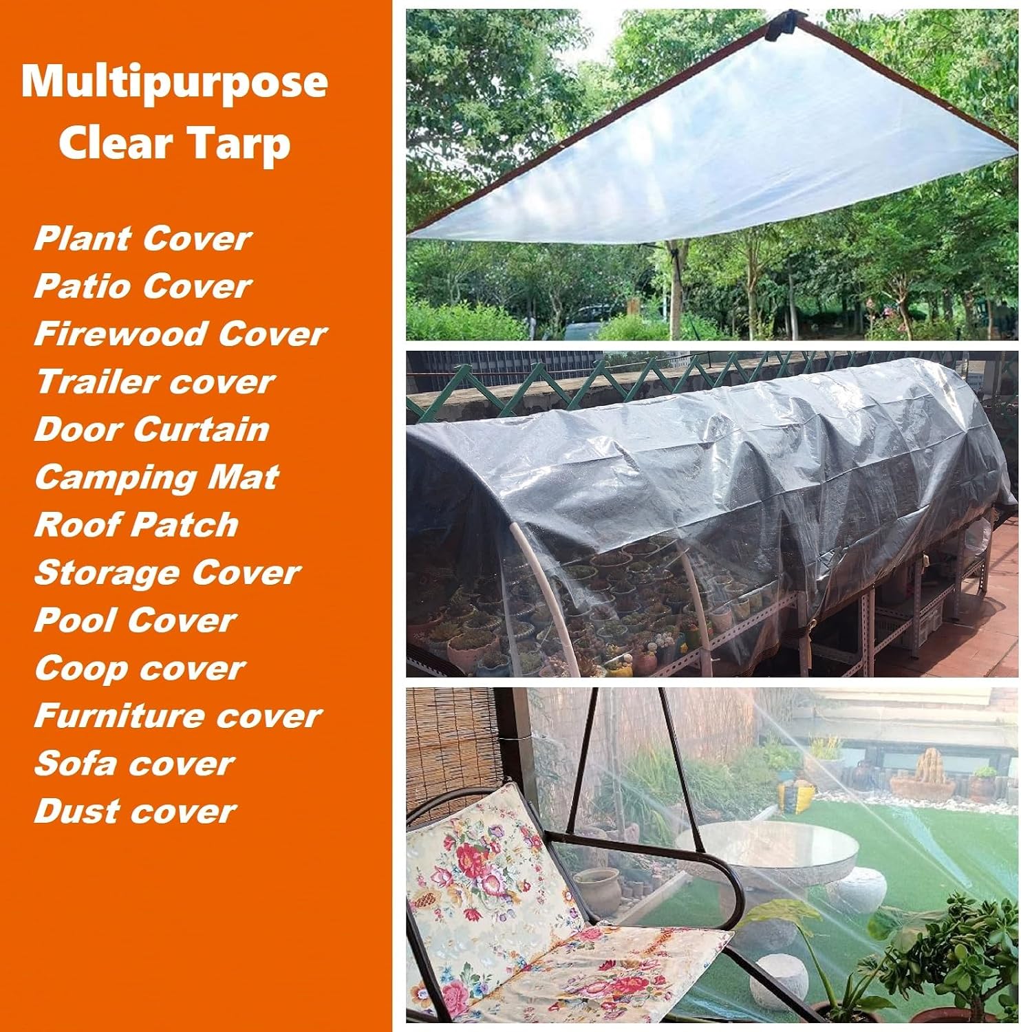 Clear Tarps Waterproof with Grommets 6mil Plant Cover Freeze Protection Frost Plastic Sheeting Rain Tarps Greenhouse