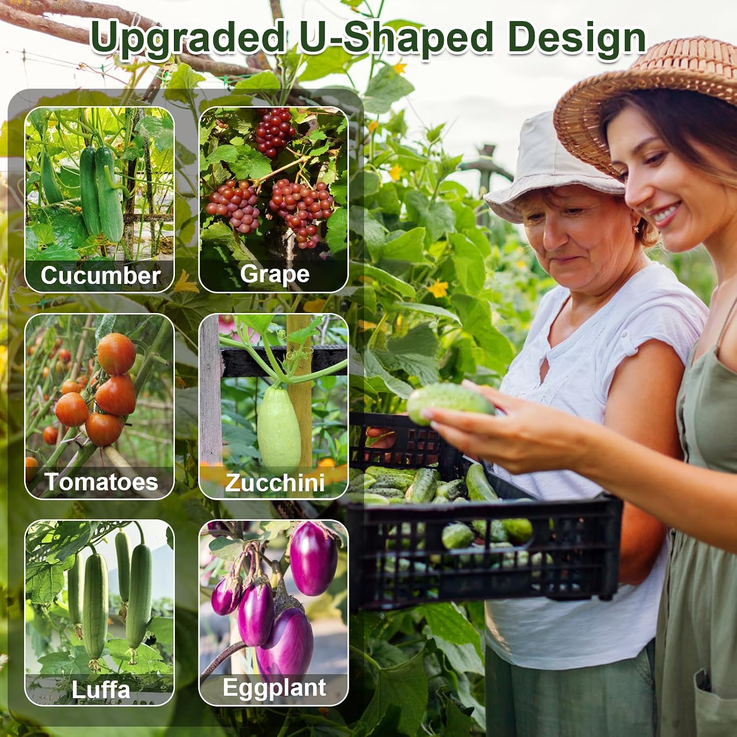 iGreely Cucumber Trellis for Raised Bed, U-Shape Garden Arch Metal Support for Climbing Plants, Metal Arch Vegetables