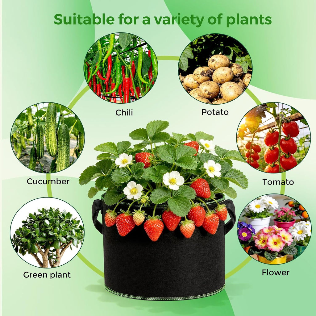 CHRORINE 6-Pack 15 Gallon Grow Bags 300G Thickened Aeration Fabric Pots with Handles Suitable for Planting Plants