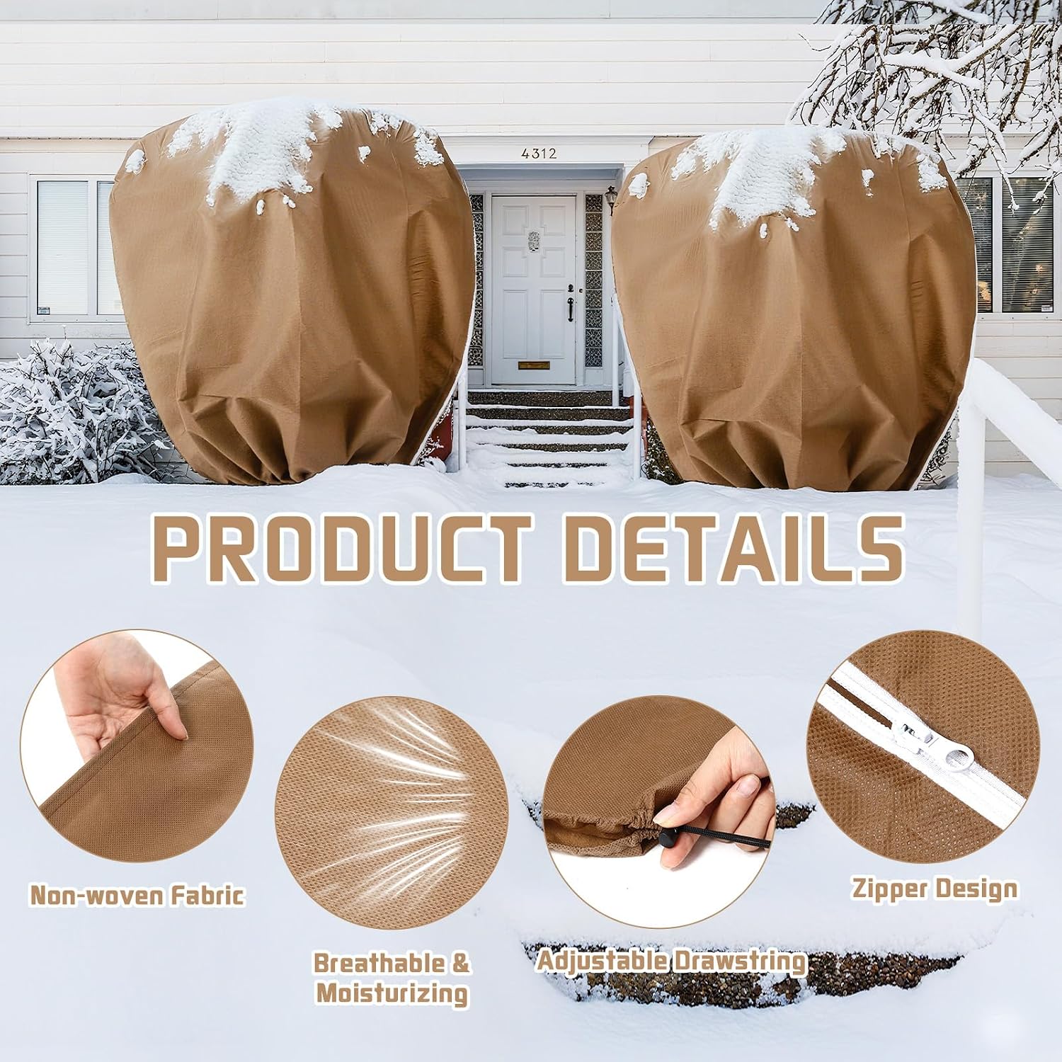 4 Pcs Plant Covers Freeze Protection Reusable Plant Protector with Zipper and Drawstring, Winter Bush Covers Freeze