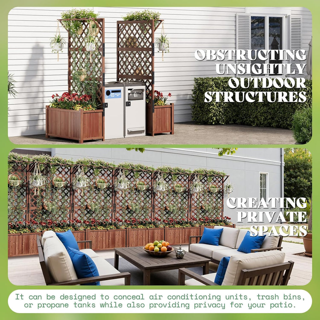 AMERLIFE Raised Garden Bed with 71" Trellis, Privacy Planter for Planting | Natural Wood Planter Box for Vegetables and