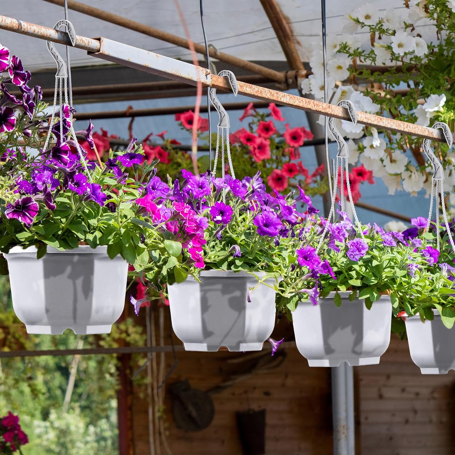 Roshtia 50 Pcs 6.7 Inch Plastic Hanging Plant Pots with Hooks Flower Pots Baskets Outdoor Hanging Nursery Planter