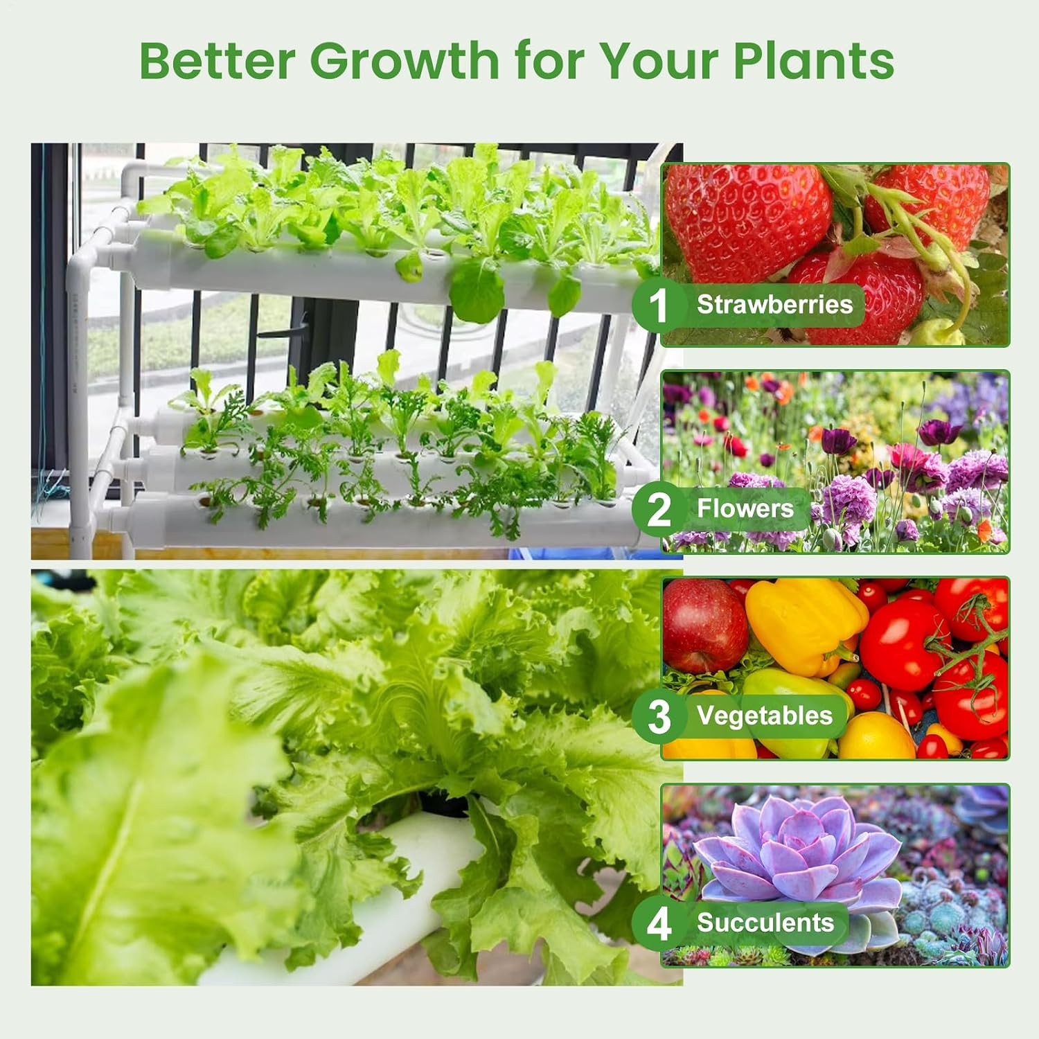 Upgraded Hydroponics Growing System, 36 Plant Sites, 1 Layers 4 Food-Grade PVC-U Pipes,hydroponics Growing System Kits
