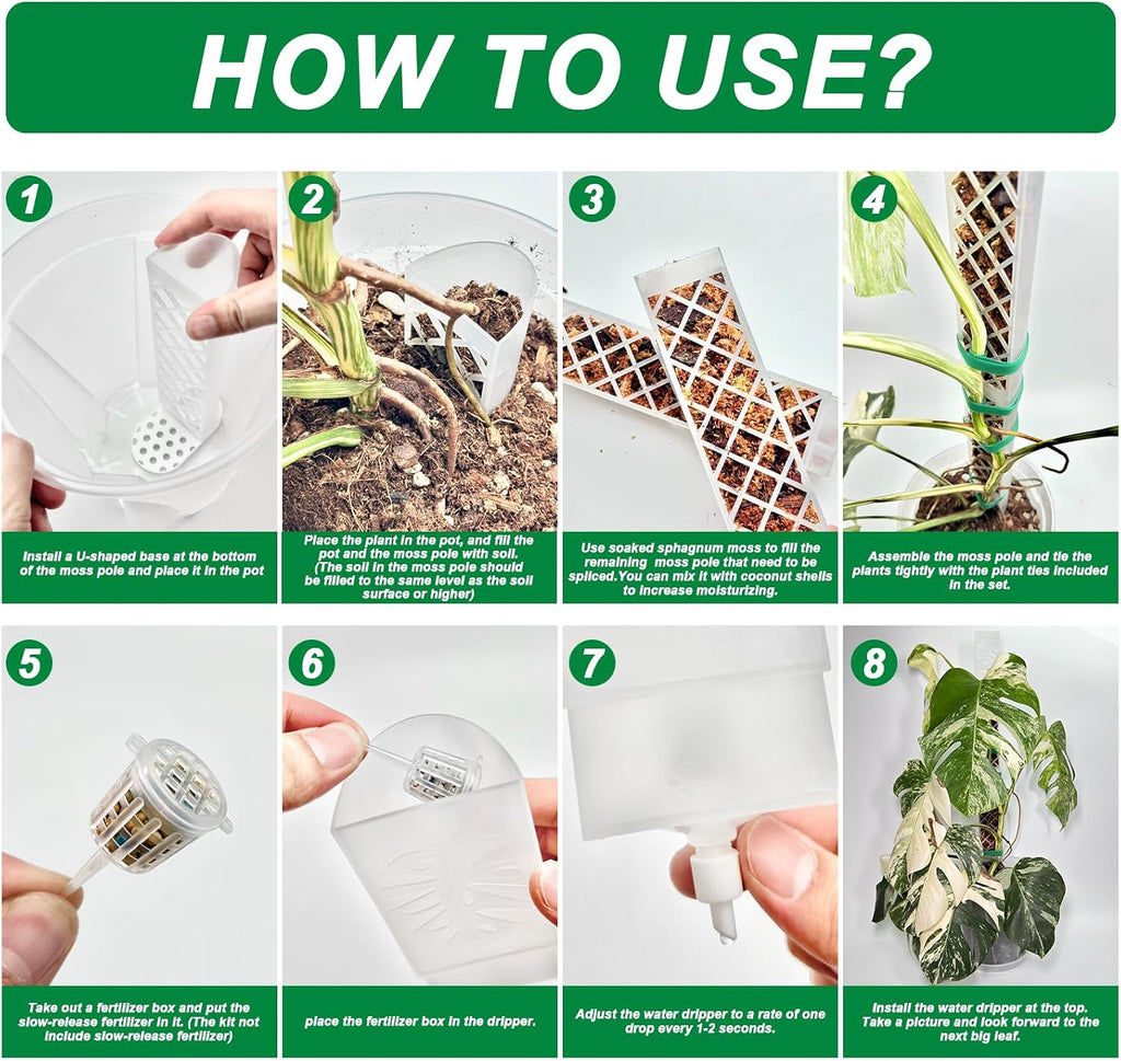 4 Psc 9 Inch D Shaped Moss Pole with Watering Dripper, Plastic Moss Poles for Climbing Plants, Sturdy Monstera Plant