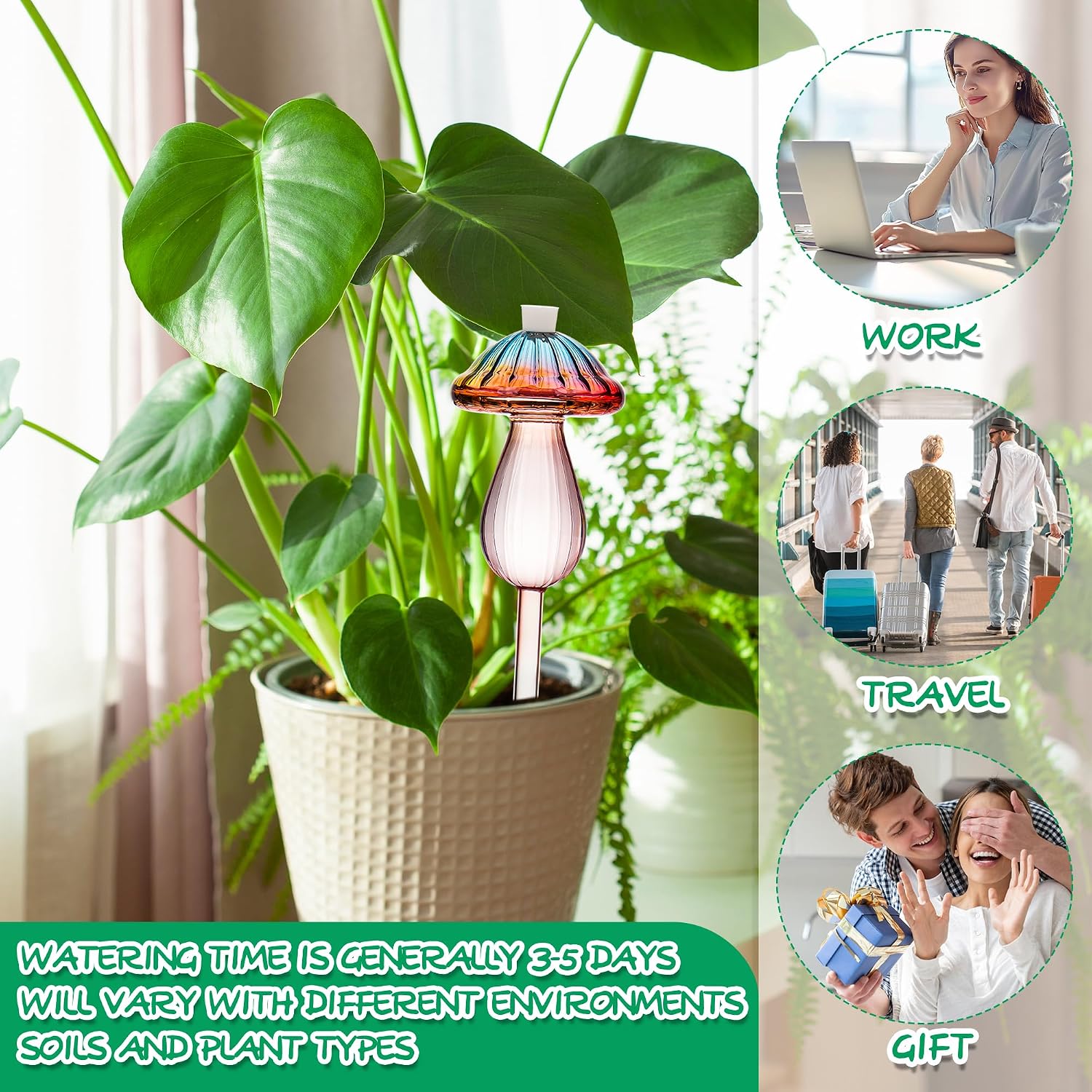 4 Pack Self Watering Globes for Plants Mushroom Glass Plant Watering Globes | Plant Watering Devices for Indoor &