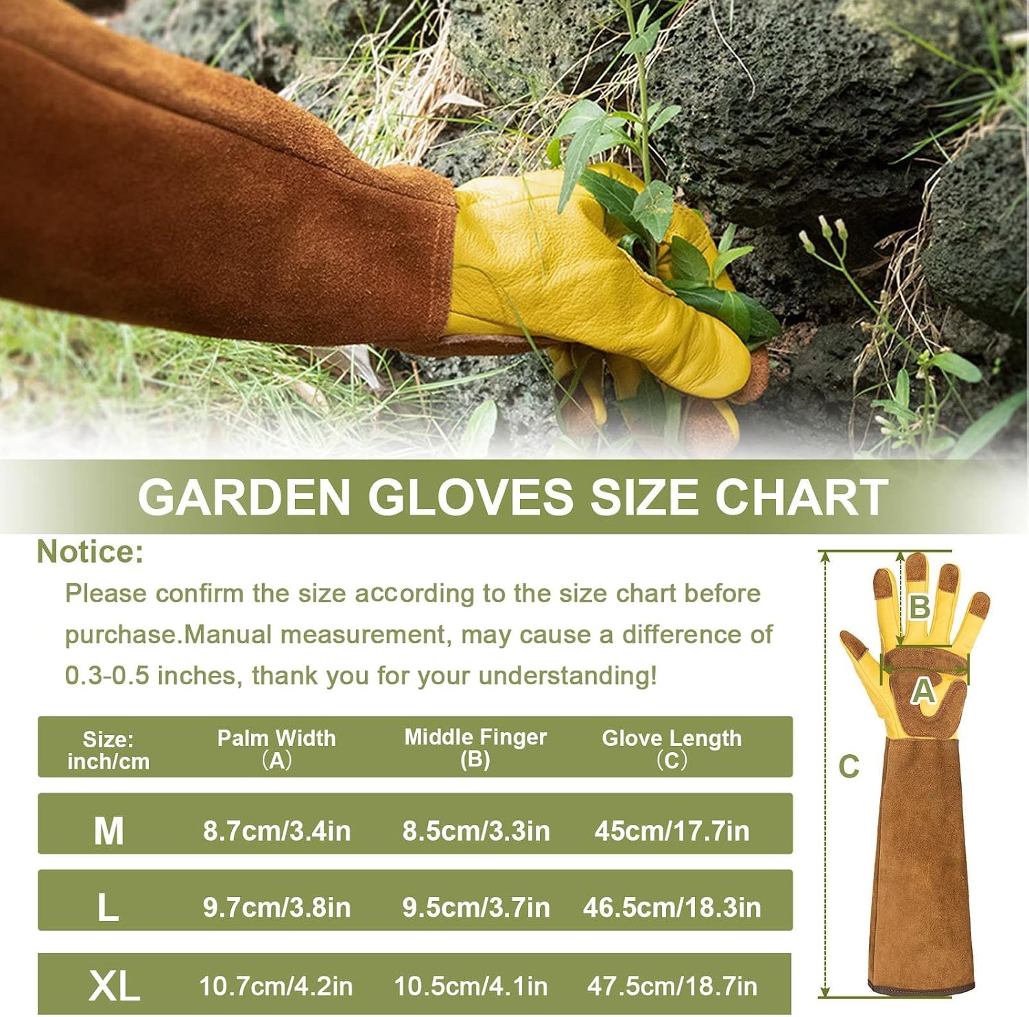 Long Gardening Gloves for Women Thorn Proof,Rose Pruning Cowhide Leather Garden Glove for Cactus, Rose and Blackberry