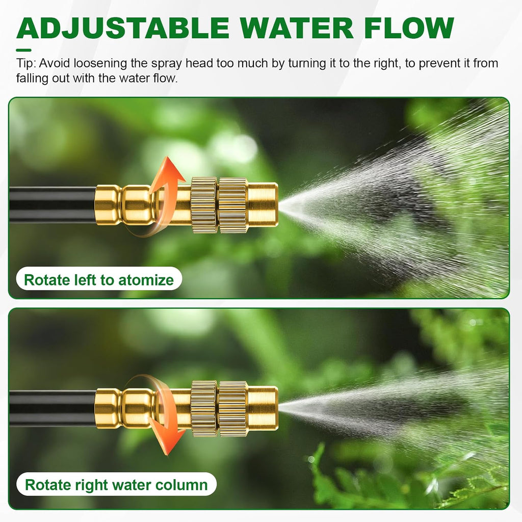 100FT Drip Irrigation System, 1/4" Garden Watering Misting System for Plant | 1/4" Tubing and 30pcs 360° Adjustable