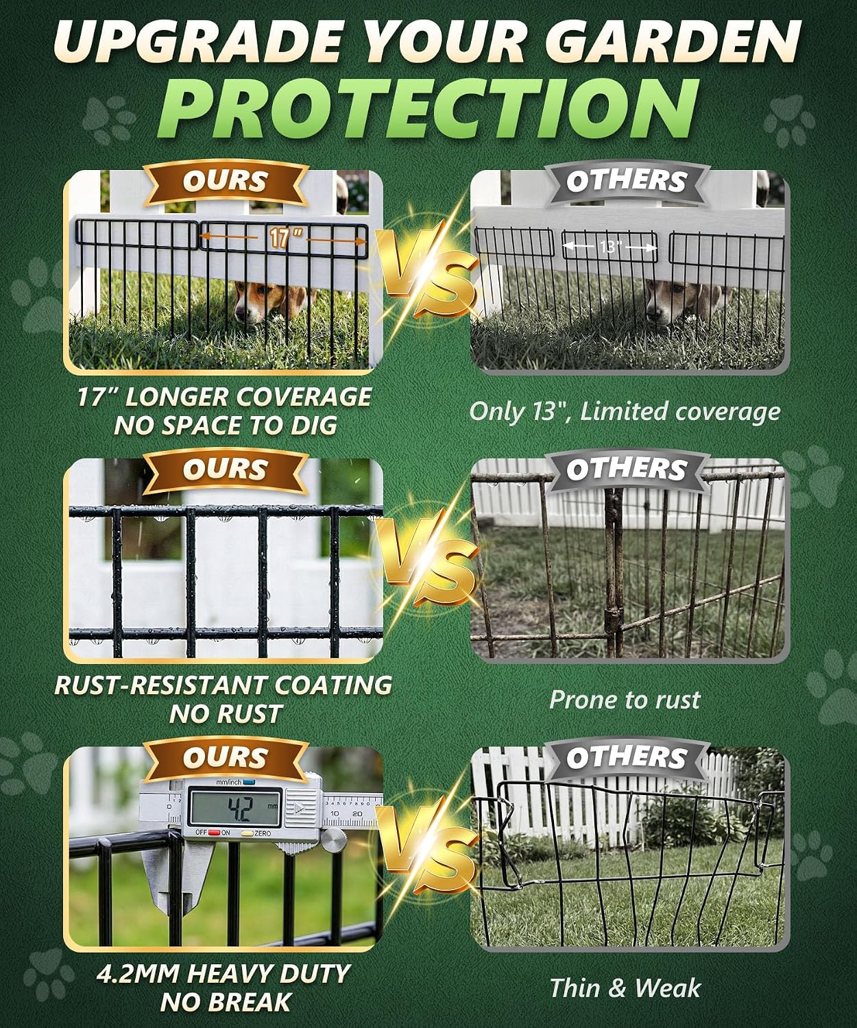 HIHADUUM 20Ft(L) X 13Inch(H) Animal Barrier Fence - 14 Pack Garden Fence Panels, Metal Garden Edging Fence Border No
