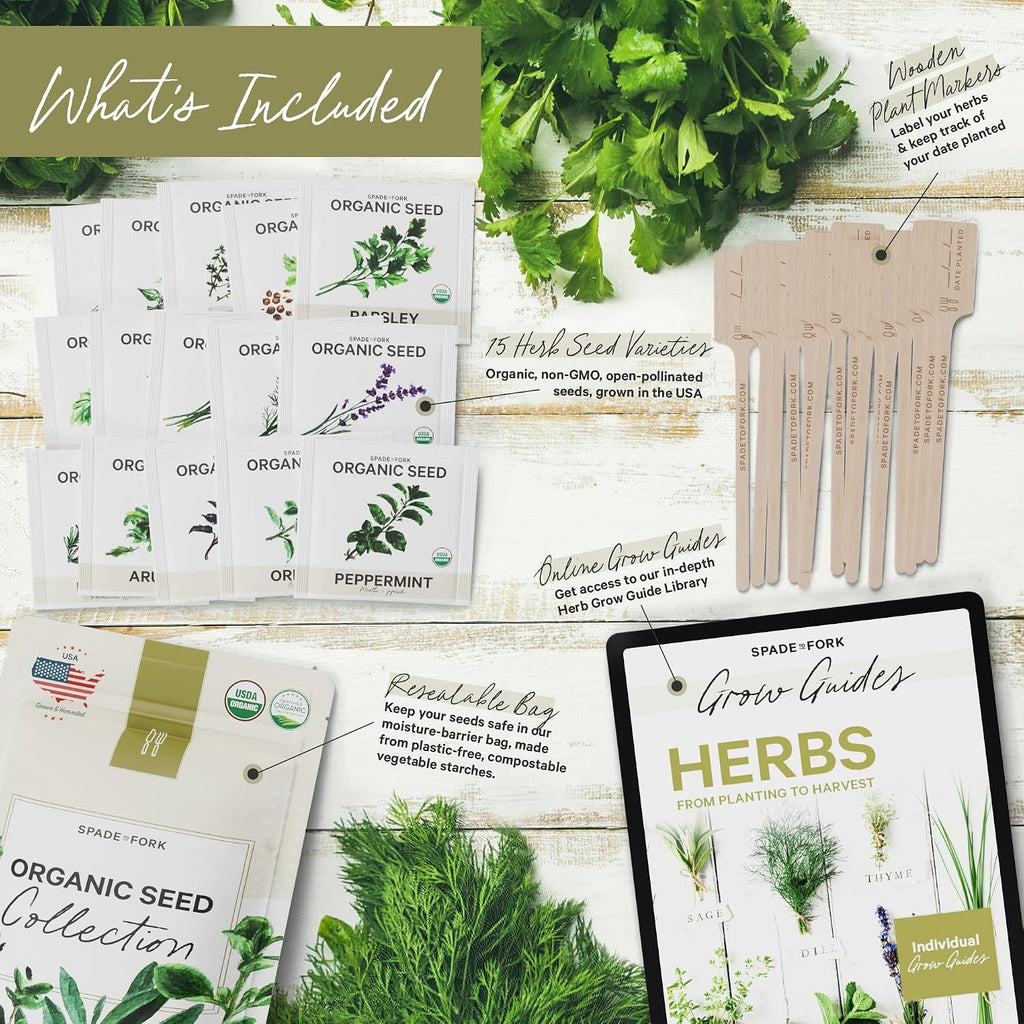 15 Certified Organic Herb Seeds Variety Pack (4X More) 10,000+ Non GMO Seeds for Planting Indoor Herb Garden or Outdoor