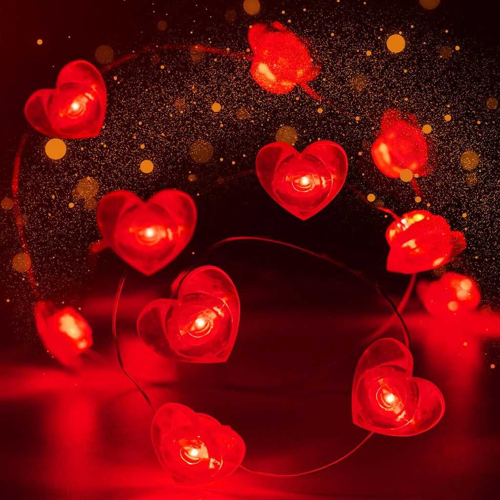Red Heart Fairy Lights Battery Operated 10FT 30LED Valentines String Lights