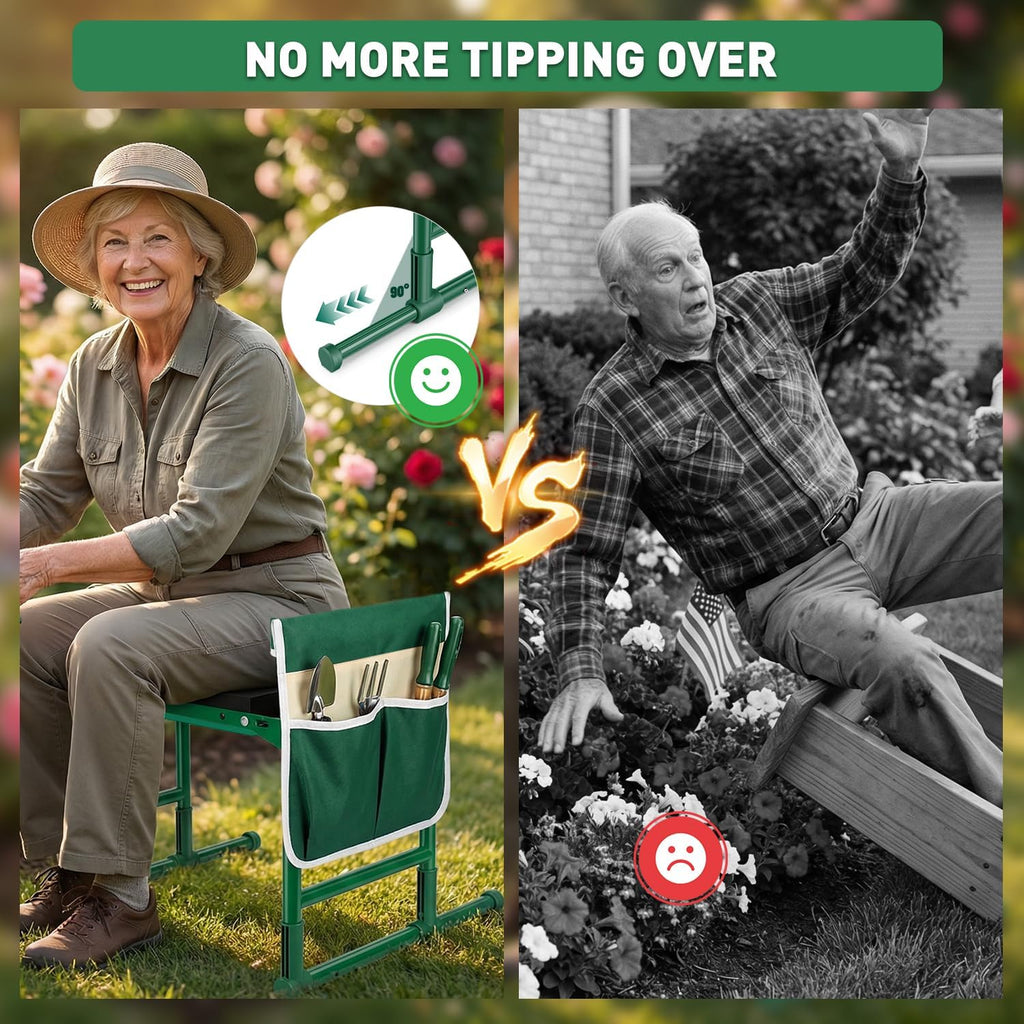 Garden Kneeler and Seat for Seniors – Heavy Duty Anti-Tip Gardening Stool with Widened Thick Soft Kneeling Pad