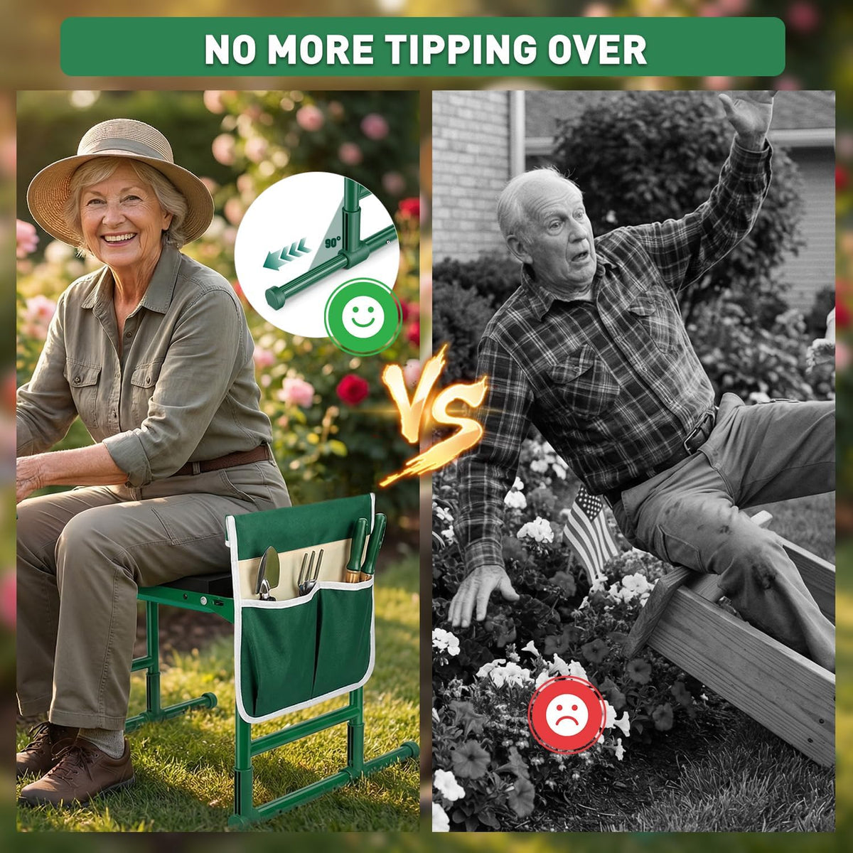 Garden Kneeler and Seat for Seniors – Heavy Duty Anti-Tip Gardening Stool with Widened Thick Soft Kneeling Pad