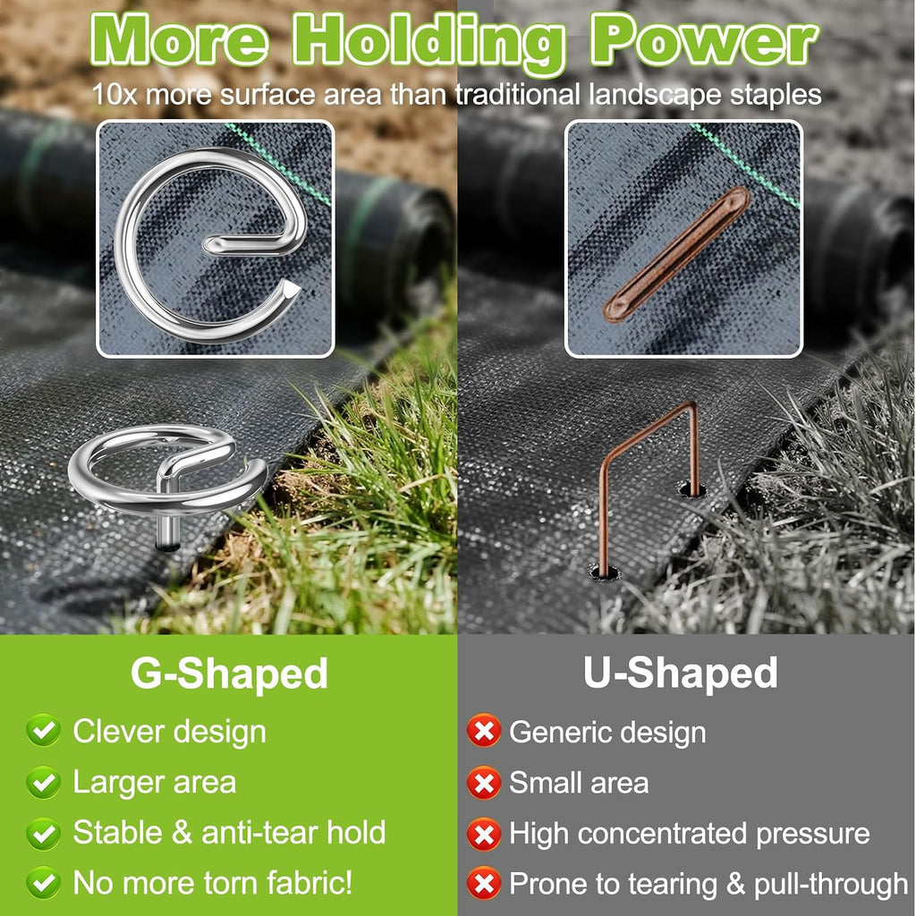 Landscape Fabric Pins 120 Pcs, Thickened 8 Gauge Galvanized Landscape Staples with Pick Hook, 6 Inch G-Shaped Circle