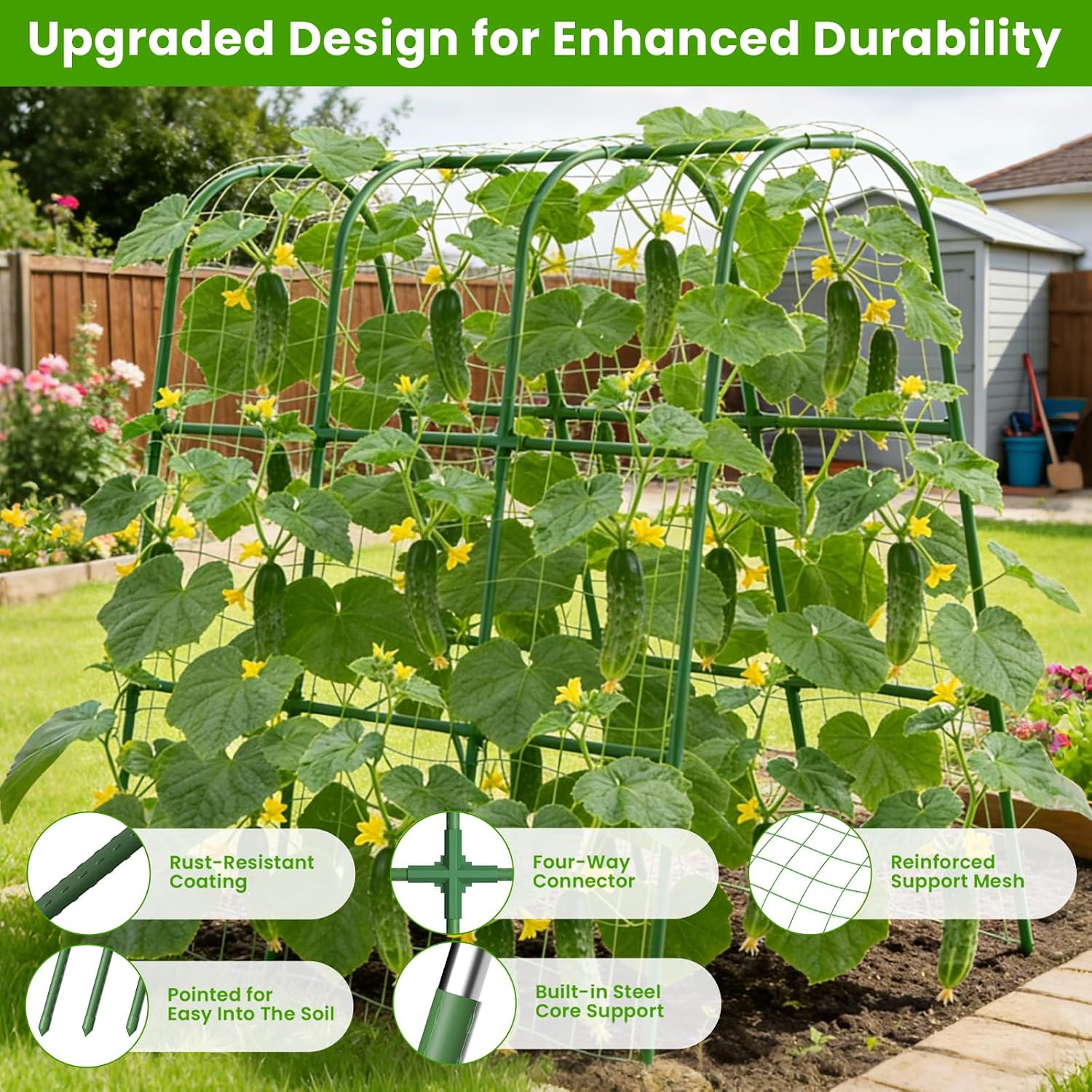 Cucumber Trellis for Raised Bed, U-Shape Garden Trellis for Climbing Plants Outdoor, Metal Arch Vegetables Trellis